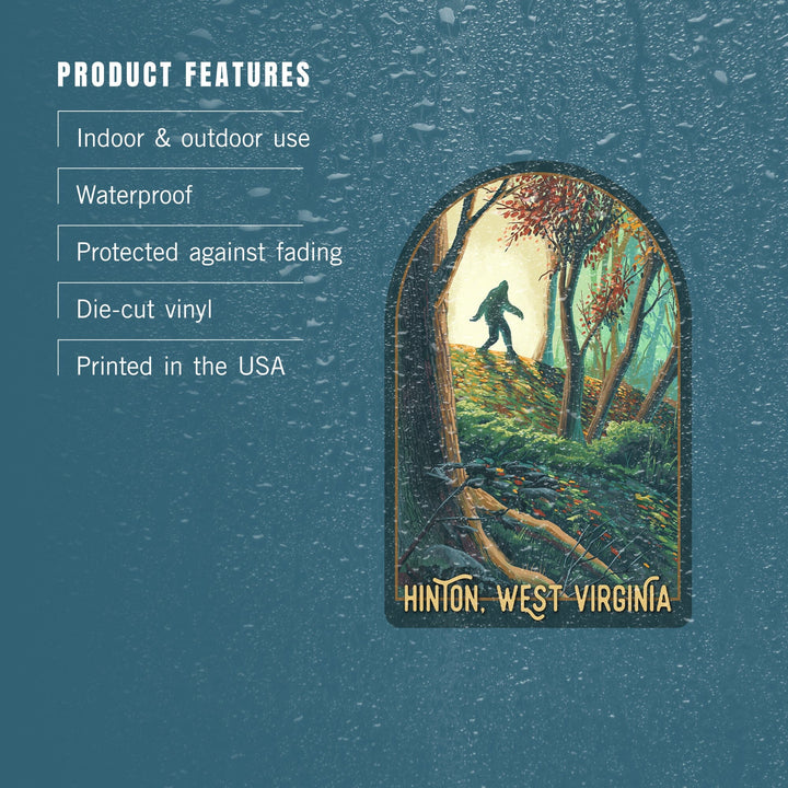 Hinton, West Virginia, Wanderer, Bigfoot in Forest, Contour, Vinyl Sticker Sticker Lantern Press 