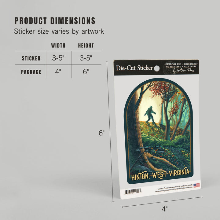 Hinton, West Virginia, Wanderer, Bigfoot in Forest, Contour, Vinyl Sticker Sticker Lantern Press 