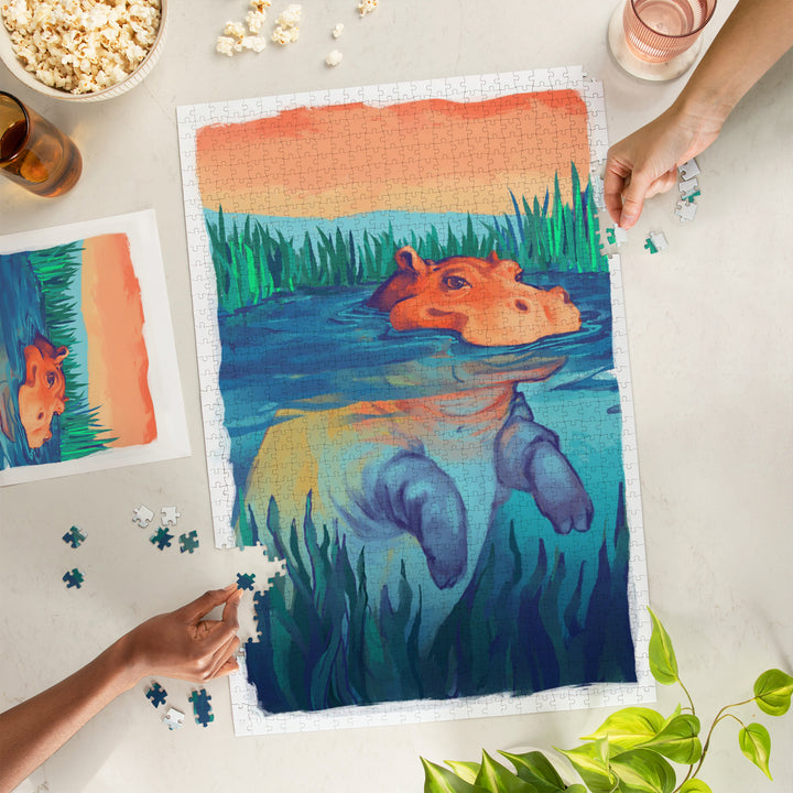 Hippo, Vivid, Jigsaw Puzzle Puzzle Lantern Press 