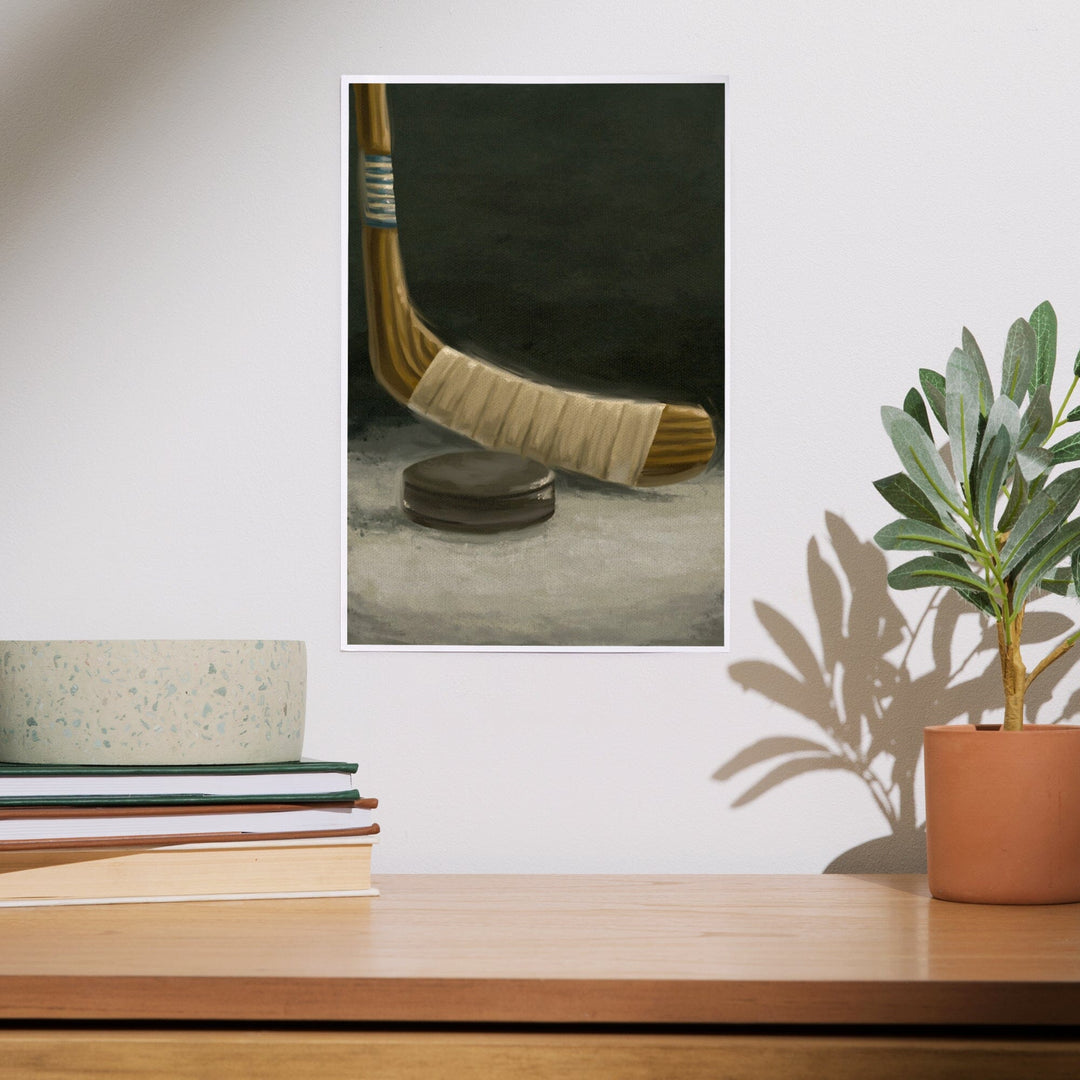 Hockey Stick and Puck, Oil Painting, Art & Giclee Prints Art Lantern Press 