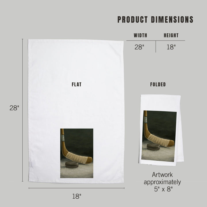 Hockey Stick and Puck, Oil Painting, Organic Cotton Kitchen Tea Towels Kitchen Lantern Press 