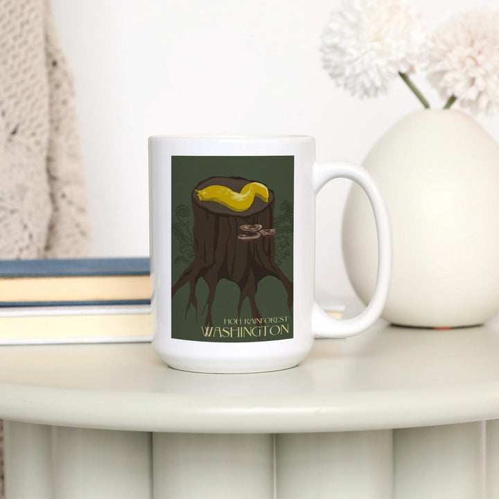 Hoh Rainforest, Washington, Banana Slug, Letterpress, Lantern Press Poster, Ceramic Mug Mugs Lantern Press 