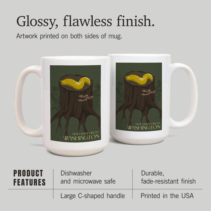 Hoh Rainforest, Washington, Banana Slug, Letterpress, Lantern Press Poster, Ceramic Mug Mugs Lantern Press 