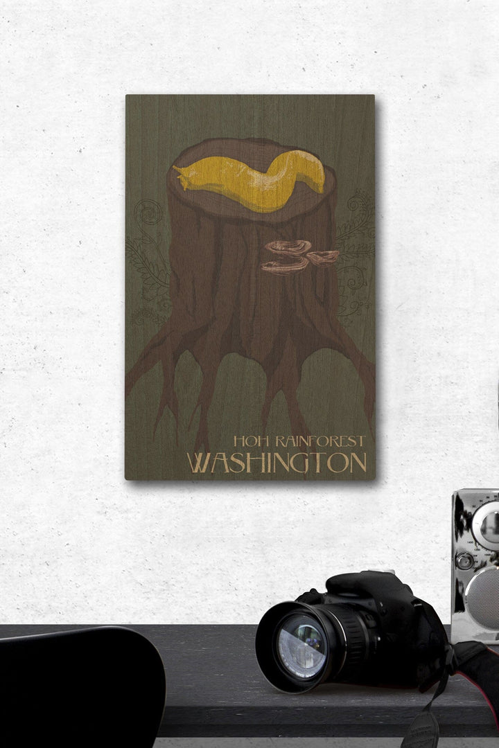 Hoh Rainforest, Washington, Banana Slug, Letterpress, Lantern Press Poster, Wood Signs and Postcards Wood Lantern Press 12 x 18 Wood Gallery Print 