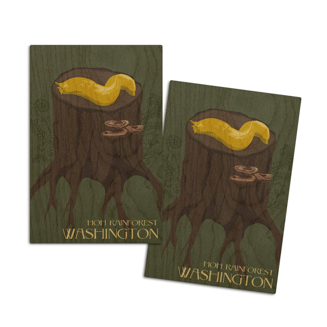 Hoh Rainforest, Washington, Banana Slug, Letterpress, Lantern Press Poster, Wood Signs and Postcards Wood Lantern Press 4x6 Wood Postcard Set 