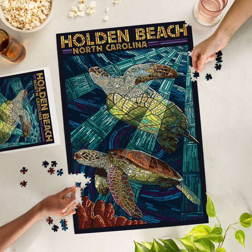 Holden Beach, North Carolina, Sea Turtle Paper Mosaic, Jigsaw Puzzle Puzzle Lantern Press 