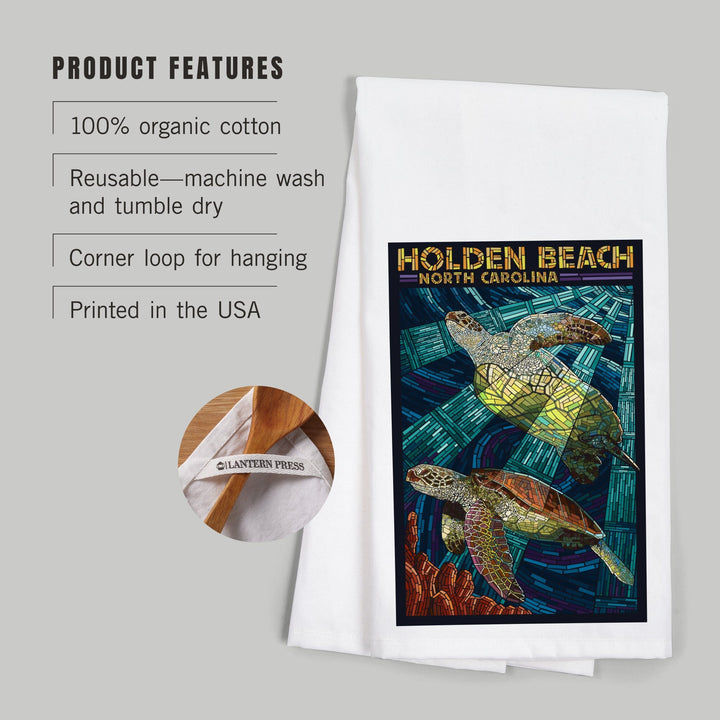 Holden Beach, North Carolina, Sea Turtle Paper Mosaic, Organic Cotton Kitchen Tea Towels Kitchen Lantern Press 