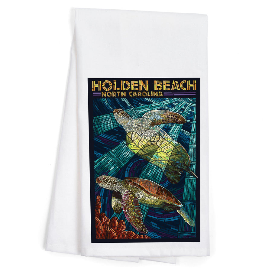 Holden Beach, North Carolina, Sea Turtle Paper Mosaic, Organic Cotton Kitchen Tea Towels Kitchen Lantern Press 