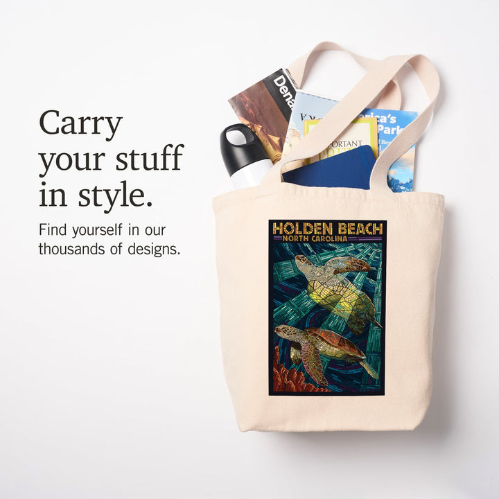 Holden Beach, North Carolina, Sea Turtle Paper Mosaic, Tote Bag Totes Lantern Press 
