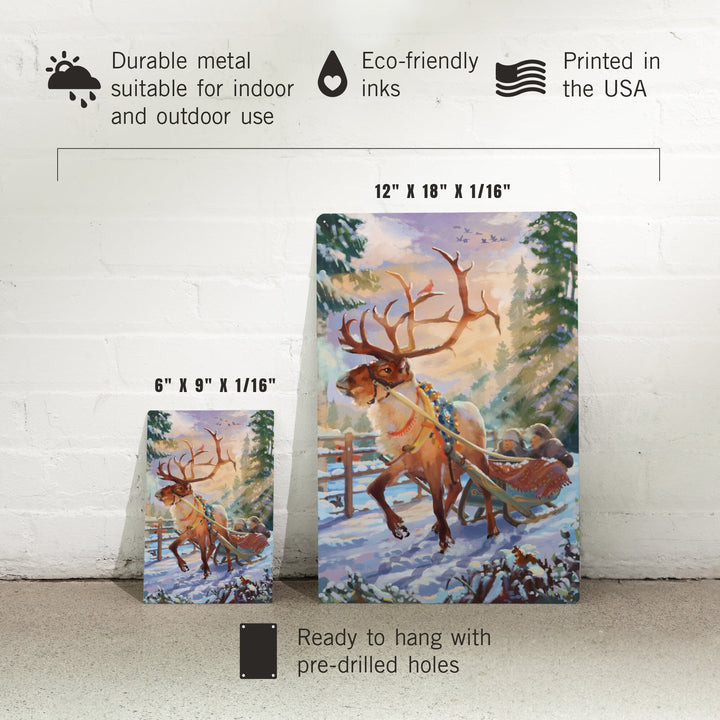 Holiday Tradition, Reindeer Sleigh Ride Through Mountain Snow, Metal Signs Metal Lantern Press 