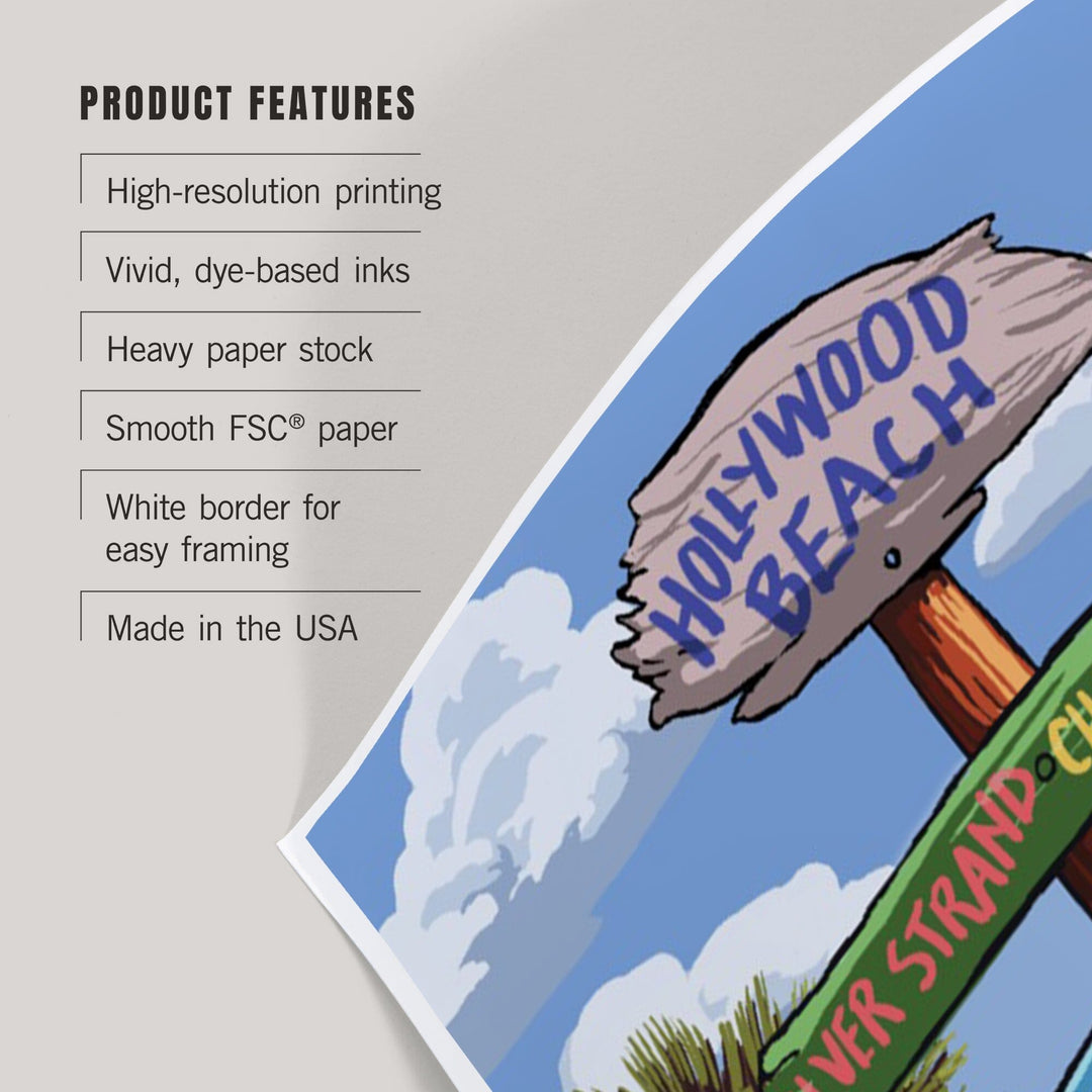 Hollywood Beach, California, Destination Sign, Art & Giclee Prints Art Lantern Press 