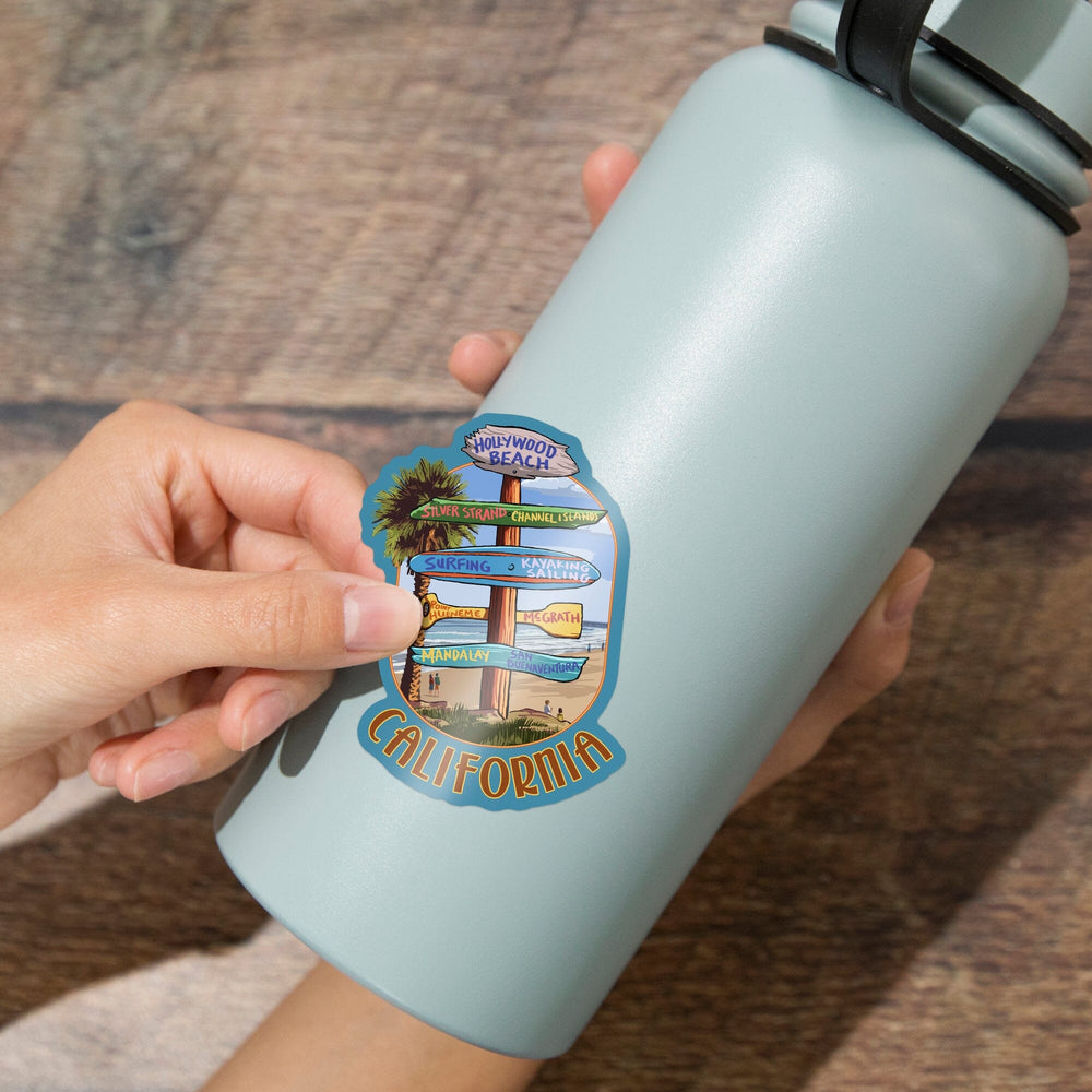 Hollywood Beach, California, Destination Sign, Contour, Lantern Press Artwork, Vinyl Sticker - Lantern Press