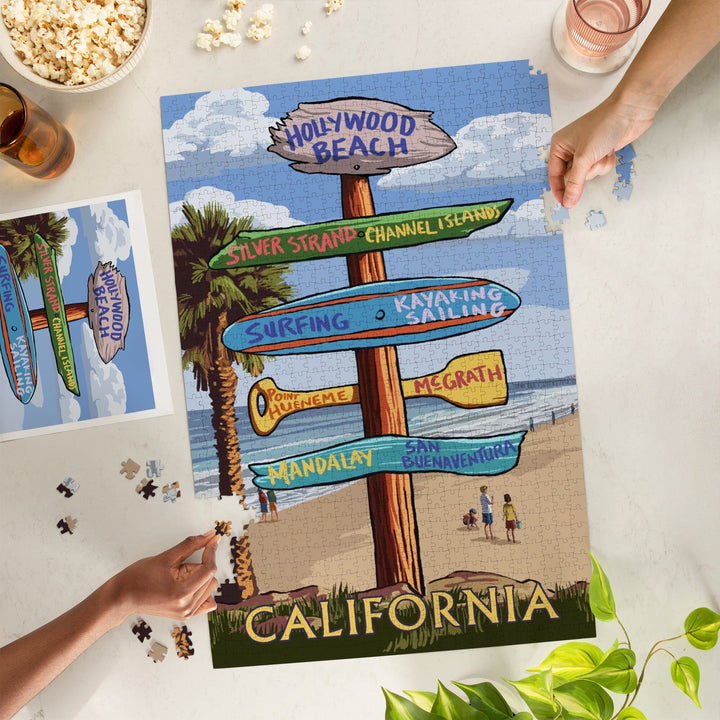 Hollywood Beach, California, Destination Sign, Jigsaw Puzzle Puzzle Lantern Press 