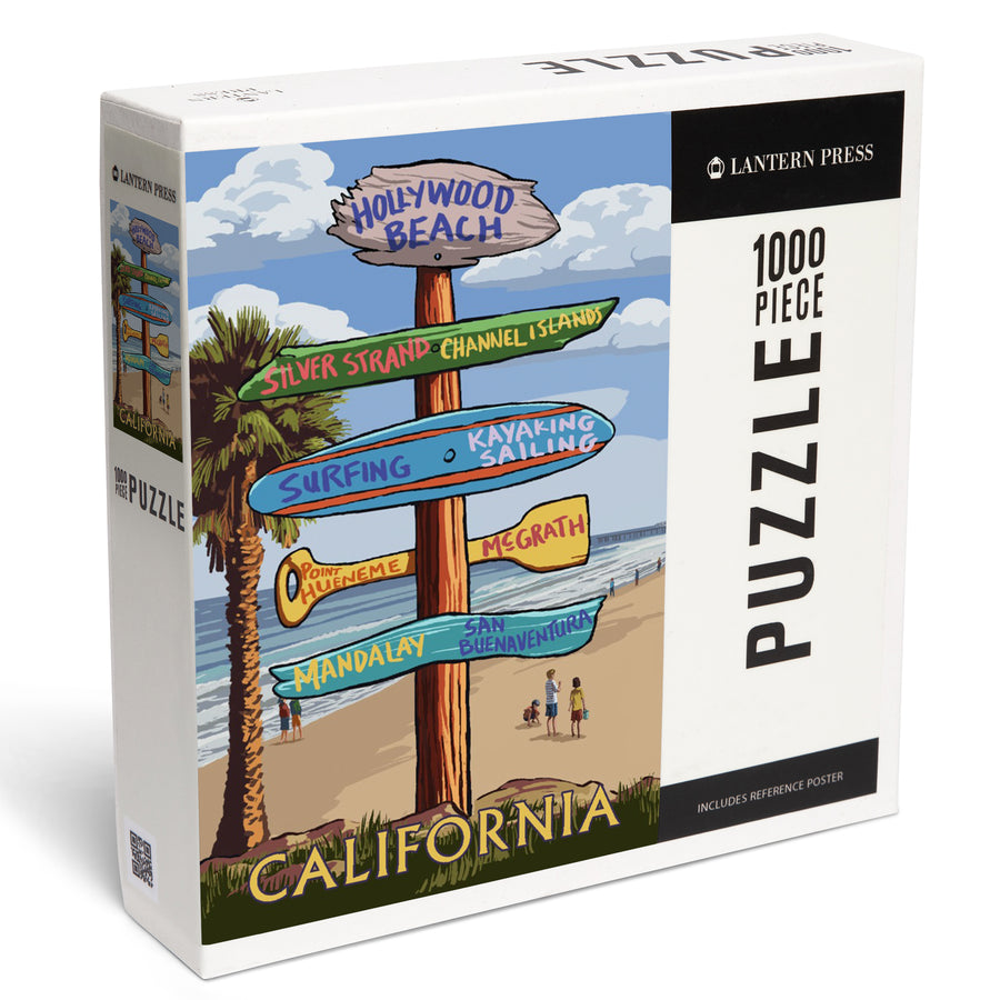 Hollywood Beach, California, Destination Sign, Jigsaw Puzzle Puzzle Lantern Press 