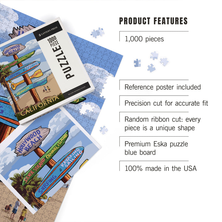 Hollywood Beach, California, Destination Sign, Jigsaw Puzzle Puzzle Lantern Press 