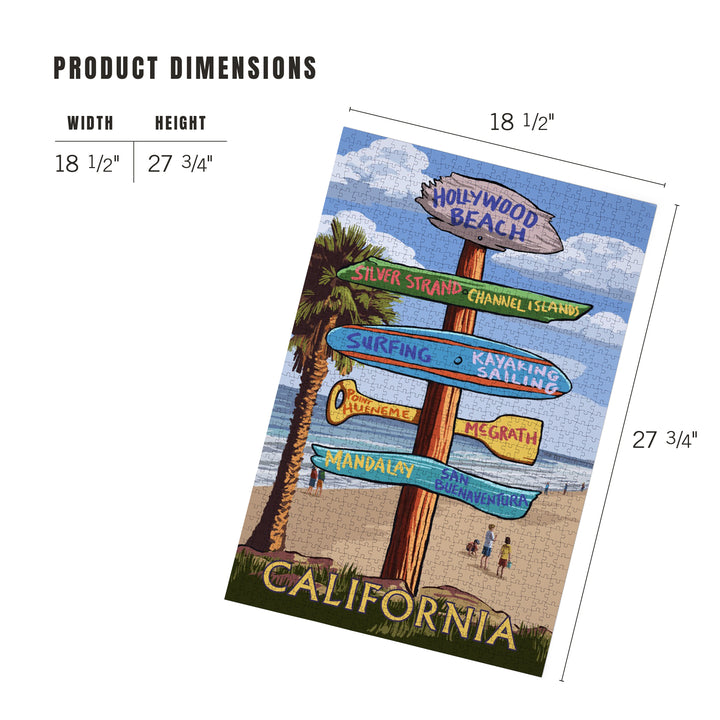 Hollywood Beach, California, Destination Sign, Jigsaw Puzzle Puzzle Lantern Press 