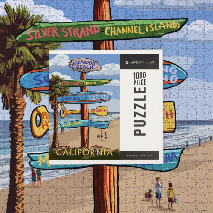 Hollywood Beach, California, Destination Sign, Jigsaw Puzzle Puzzle Lantern Press 
