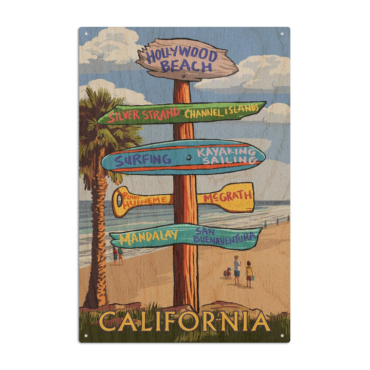 Hollywood Beach, California, Destination Sign, Lantern Press Artwork, Wood Signs and Postcards Wood Lantern Press 10 x 15 Wood Sign 
