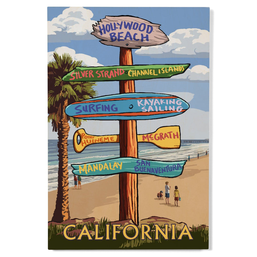 Hollywood Beach, California, Destination Sign, Lantern Press Artwork, Wood Signs and Postcards Wood Lantern Press 
