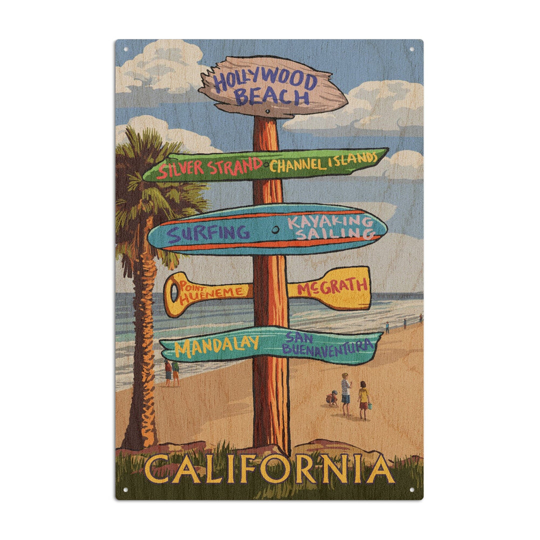Hollywood Beach, California, Destination Sign, Lantern Press Artwork, Wood Signs and Postcards Wood Lantern Press 6x9 Wood Sign 