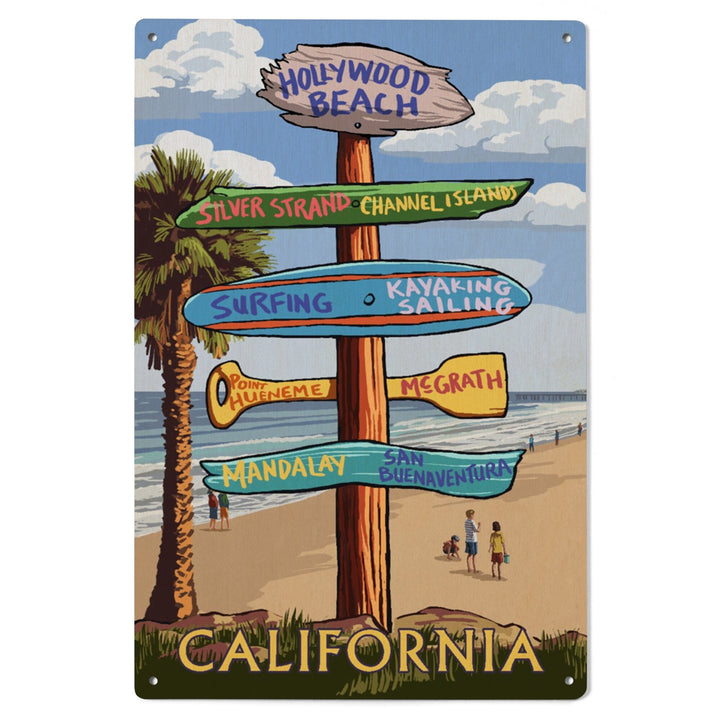 Hollywood Beach, California, Destination Sign, Lantern Press Artwork, Wood Signs and Postcards Wood Lantern Press 