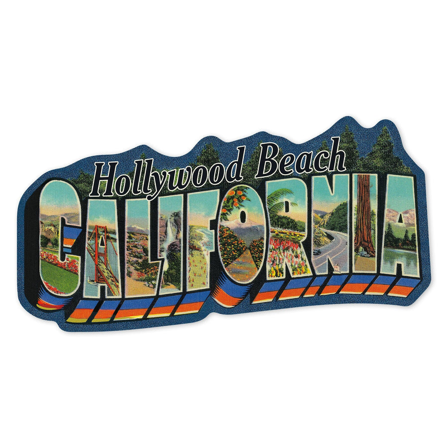 Hollywood Beach, California, Greetings, Contour, Vintage Postcard, Vinyl Sticker Sticker Lantern Press 