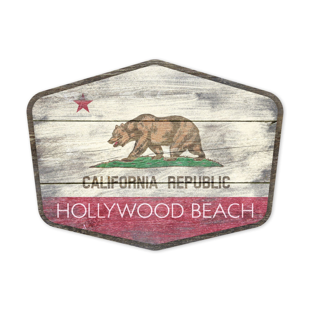 Hollywood Beach, California, Rustic California State Flag, Contour, Vinyl Sticker Sticker Lantern Press 