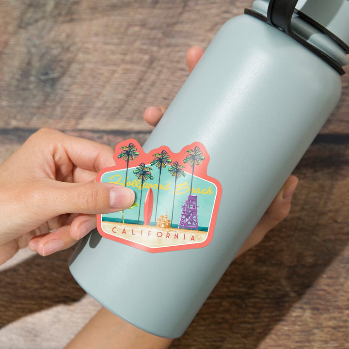 Hollywood Beach, California, Tall Palms Beach Scene, Contour, Vinyl Sticker Sticker Lantern Press 