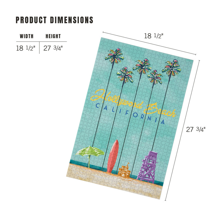 Hollywood Beach, California, Tall Palms Beach Scene, Jigsaw Puzzle Puzzle Lantern Press 