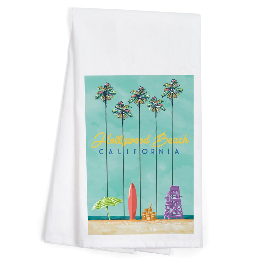 Hollywood Beach, California, Tall Palms Beach Scene, Organic Cotton Kitchen Tea Towels Kitchen Lantern Press 