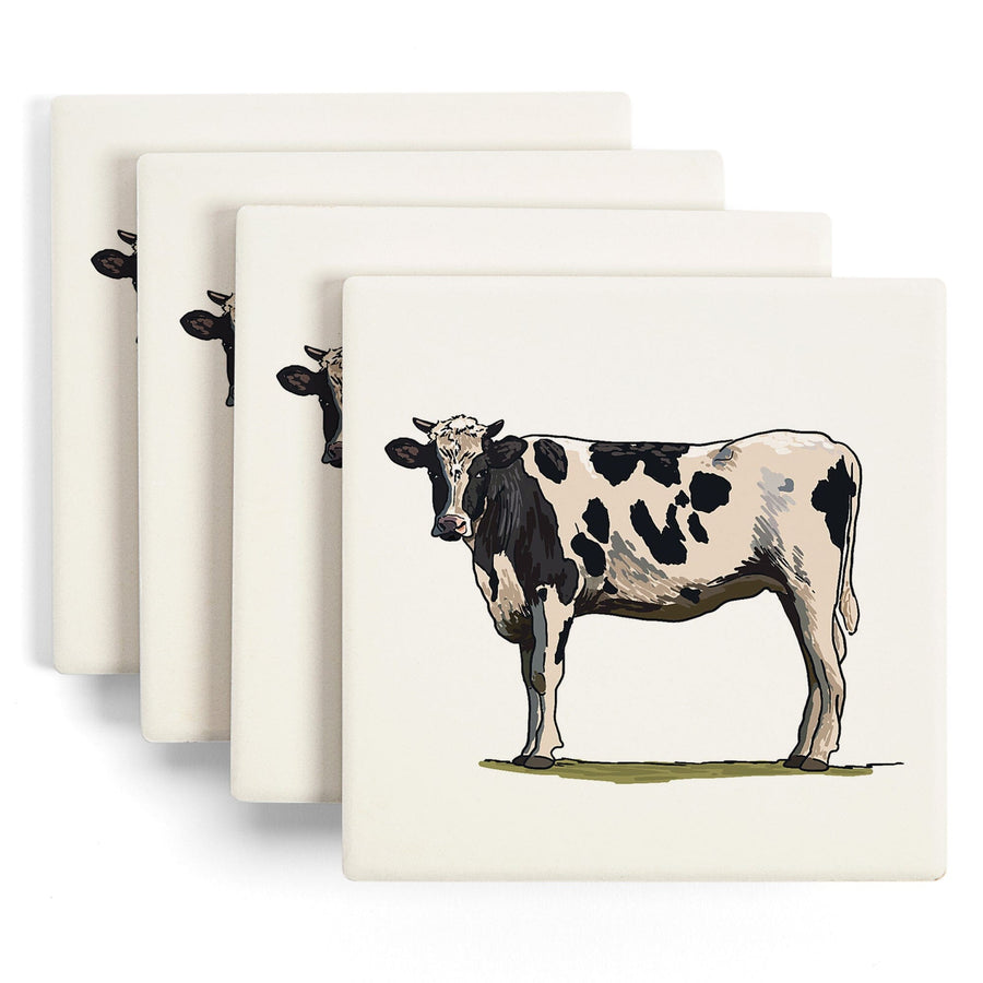 Holstein Cow, Icon, Lantern Press Artwork, Coaster Set - Lantern Press