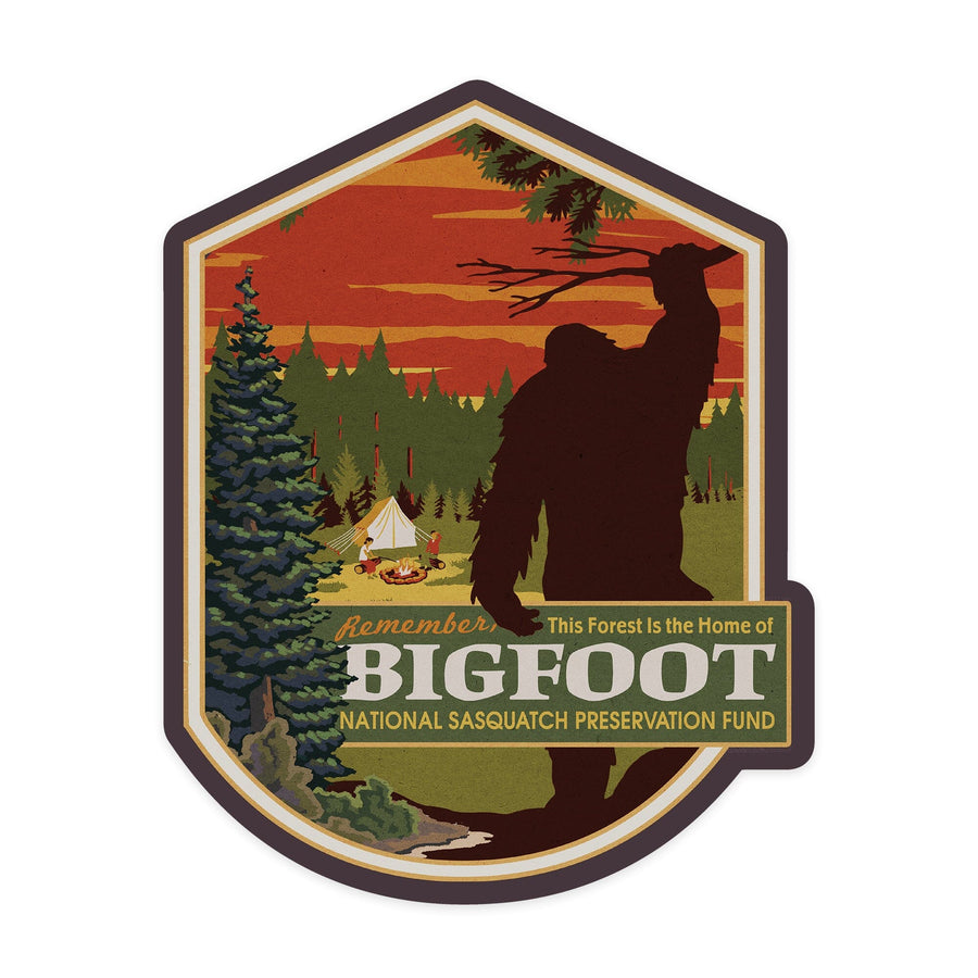 Home of Bigfoot, WPA Style, Contour, Vinyl Sticker - Lantern Press