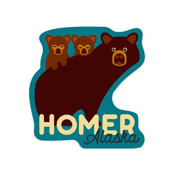 Homer, Alaska, Bear and Cubs, Geometric, Contour, Vinyl Sticker Sticker Lantern Press 