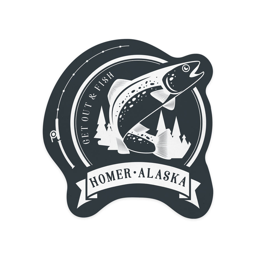 Homer, Alaska, Get Out and Fish, Contour, Vinyl Sticker Sticker Lantern Press 