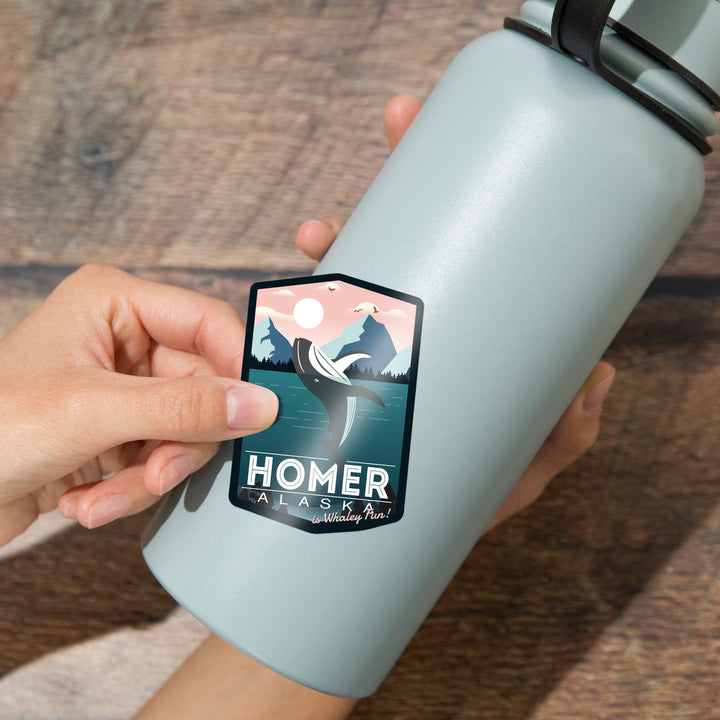 Homer, Alaska, Gray Whale Jumping, Contour, Vinyl Sticker Sticker Lantern Press 