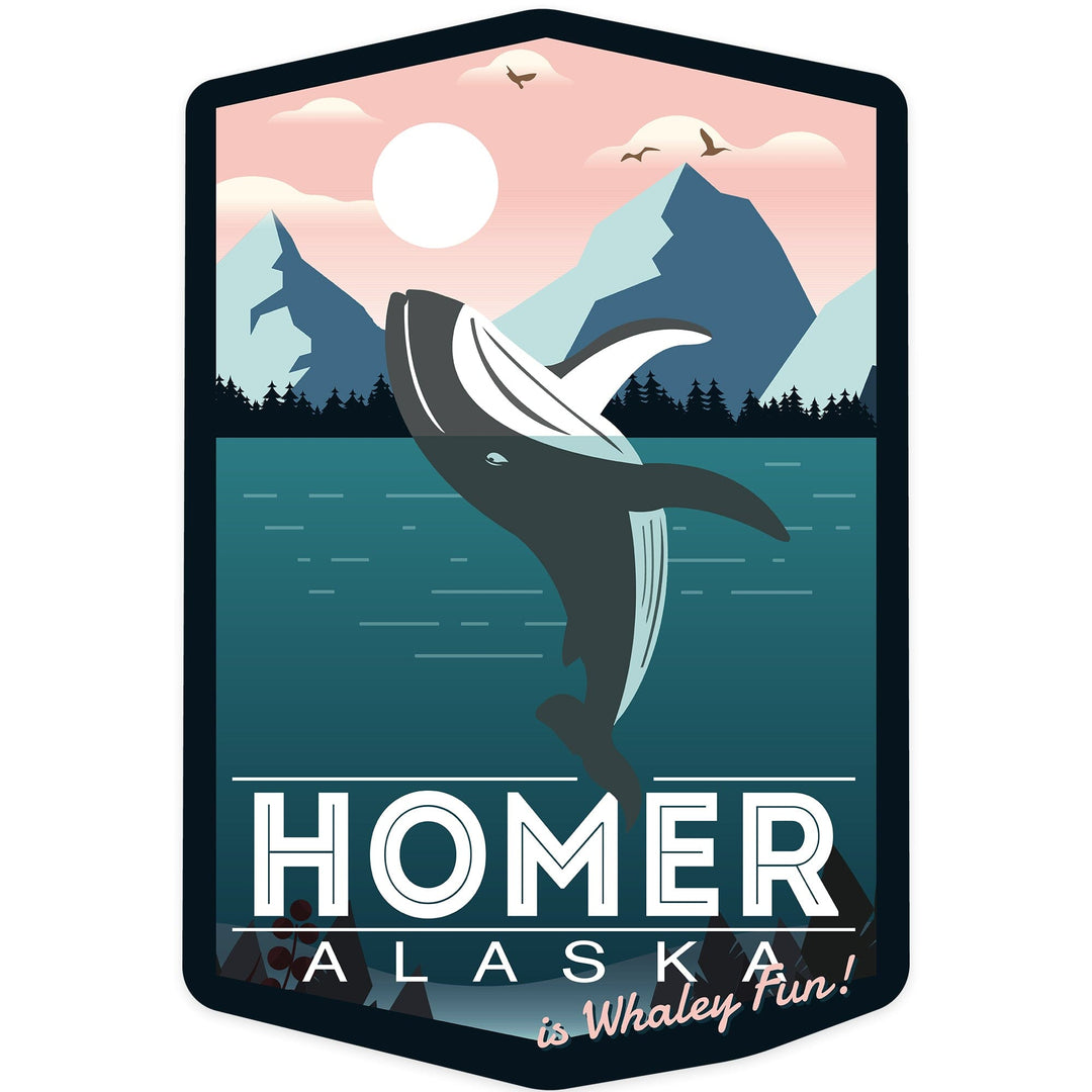 Homer, Alaska, Gray Whale Jumping, Contour, Vinyl Sticker Sticker Lantern Press 