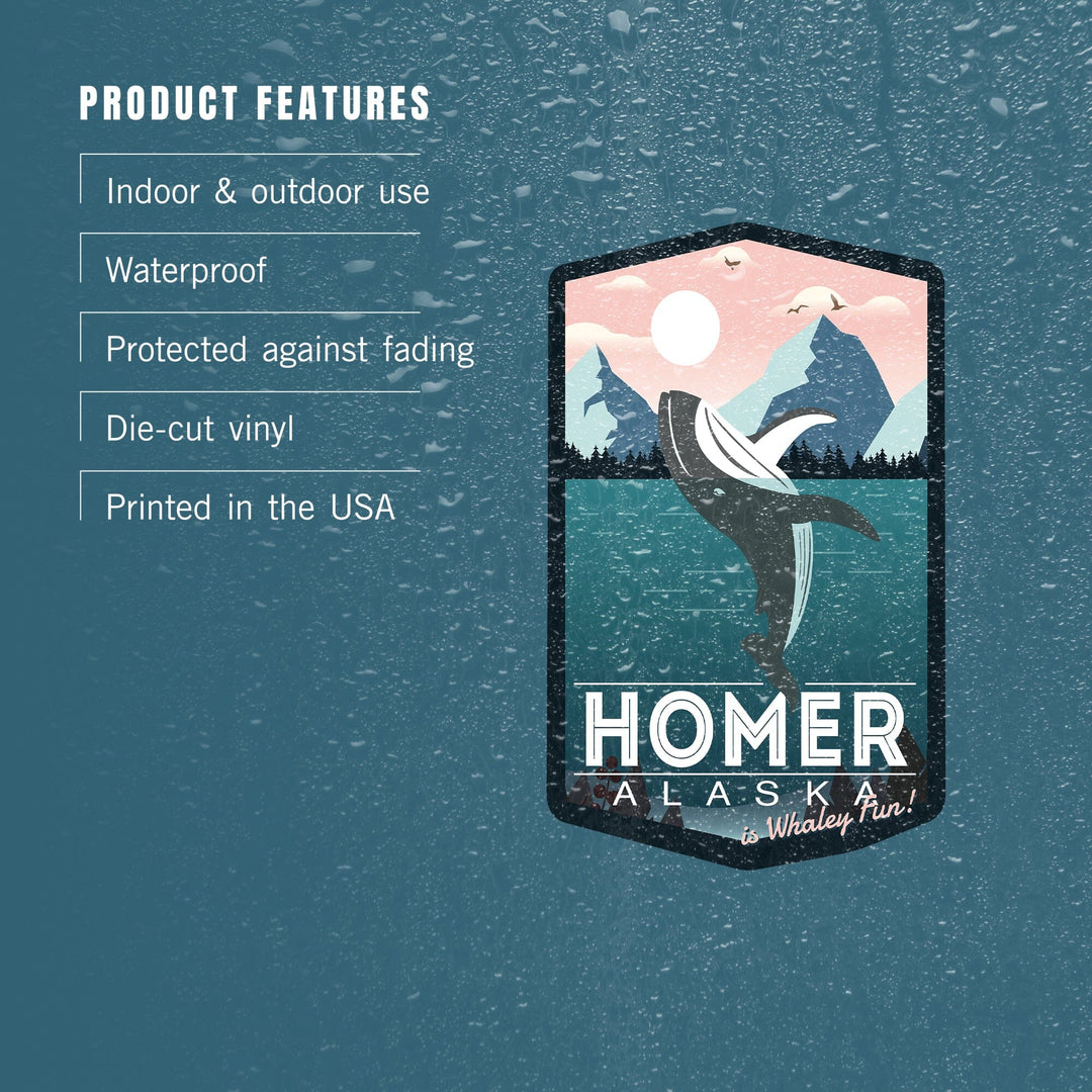 Homer, Alaska, Gray Whale Jumping, Contour, Vinyl Sticker Sticker Lantern Press 