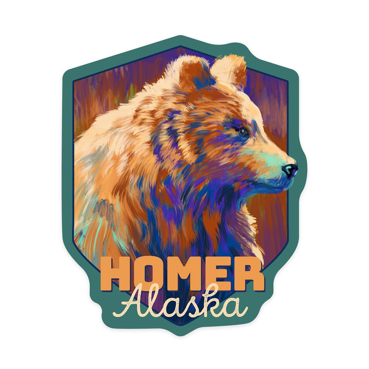 Homer, Alaska, Grizzly, Vivid, Contour, Vinyl Sticker Sticker Lantern Press 