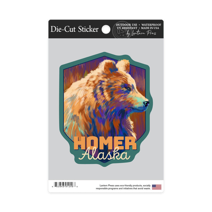 Homer, Alaska, Grizzly, Vivid, Contour, Vinyl Sticker Sticker Lantern Press 