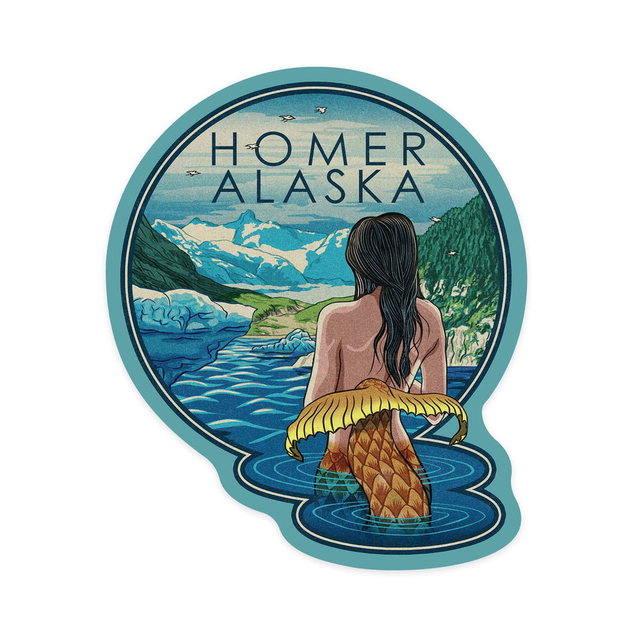 Homer, Alaska, Mermaid and Glacier, Contour, Vinyl Sticker Sticker Lantern Press 