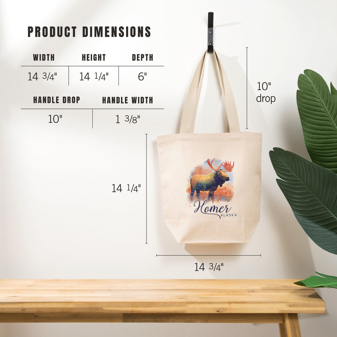 Homer, Alaska, Moose, Watercolor, Tote Bag - Lantern Press