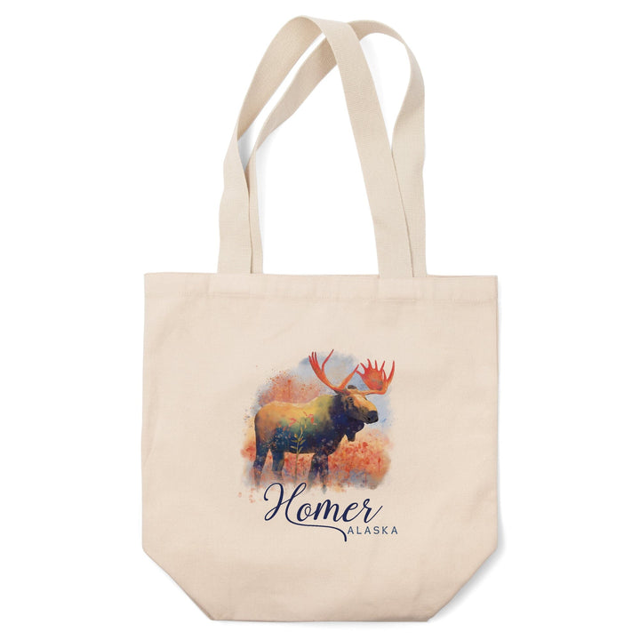 Homer, Alaska, Moose, Watercolor, Tote Bag - Lantern Press