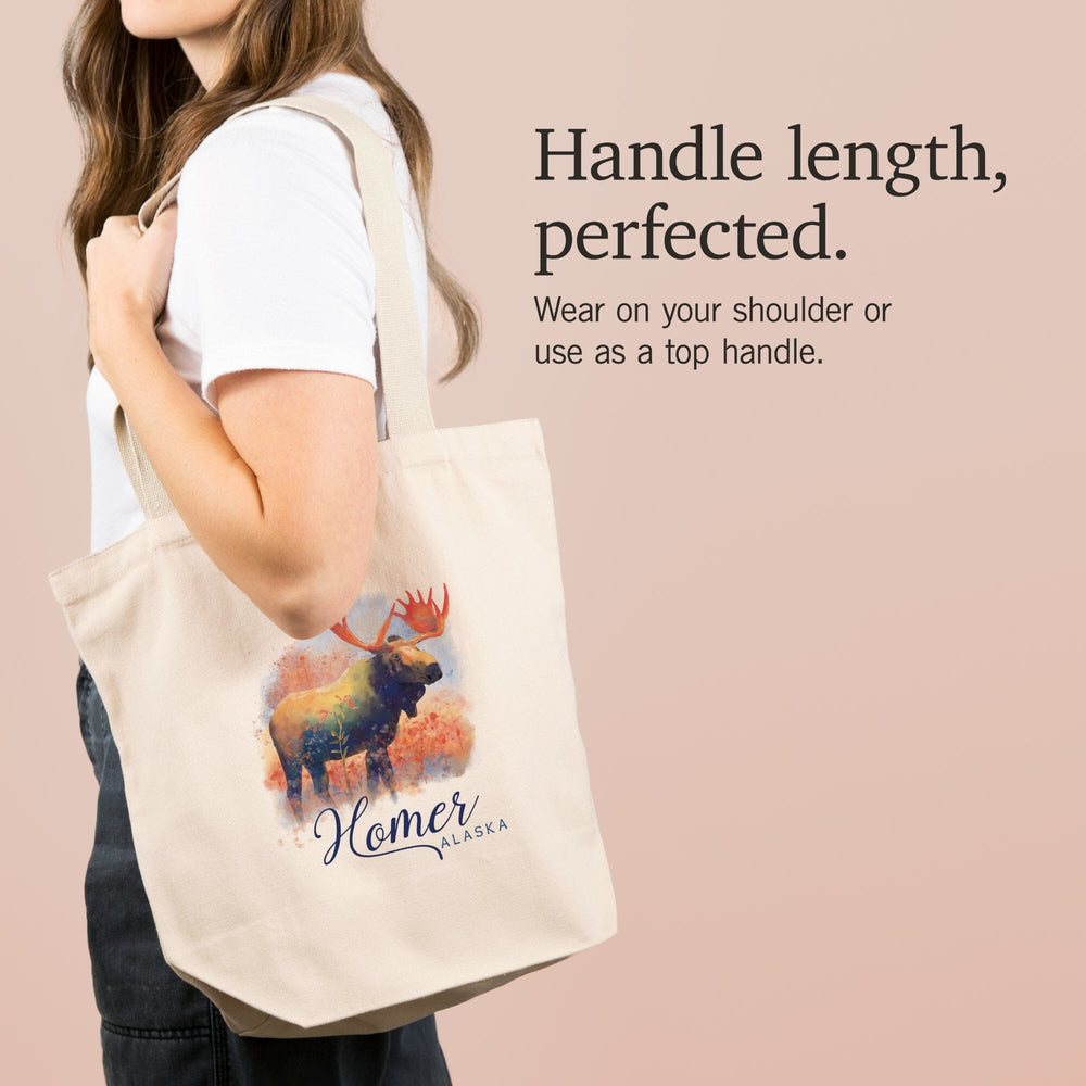 Homer, Alaska, Moose, Watercolor, Tote Bag Totes Lantern Press 