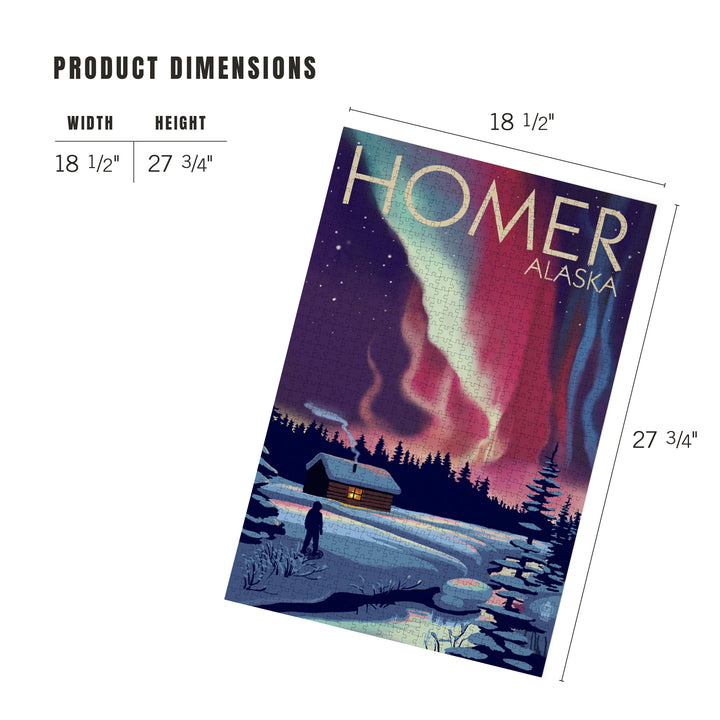 Homer, Alaska, Northern Lights and Cabin, Jigsaw Puzzle Puzzle Lantern Press 