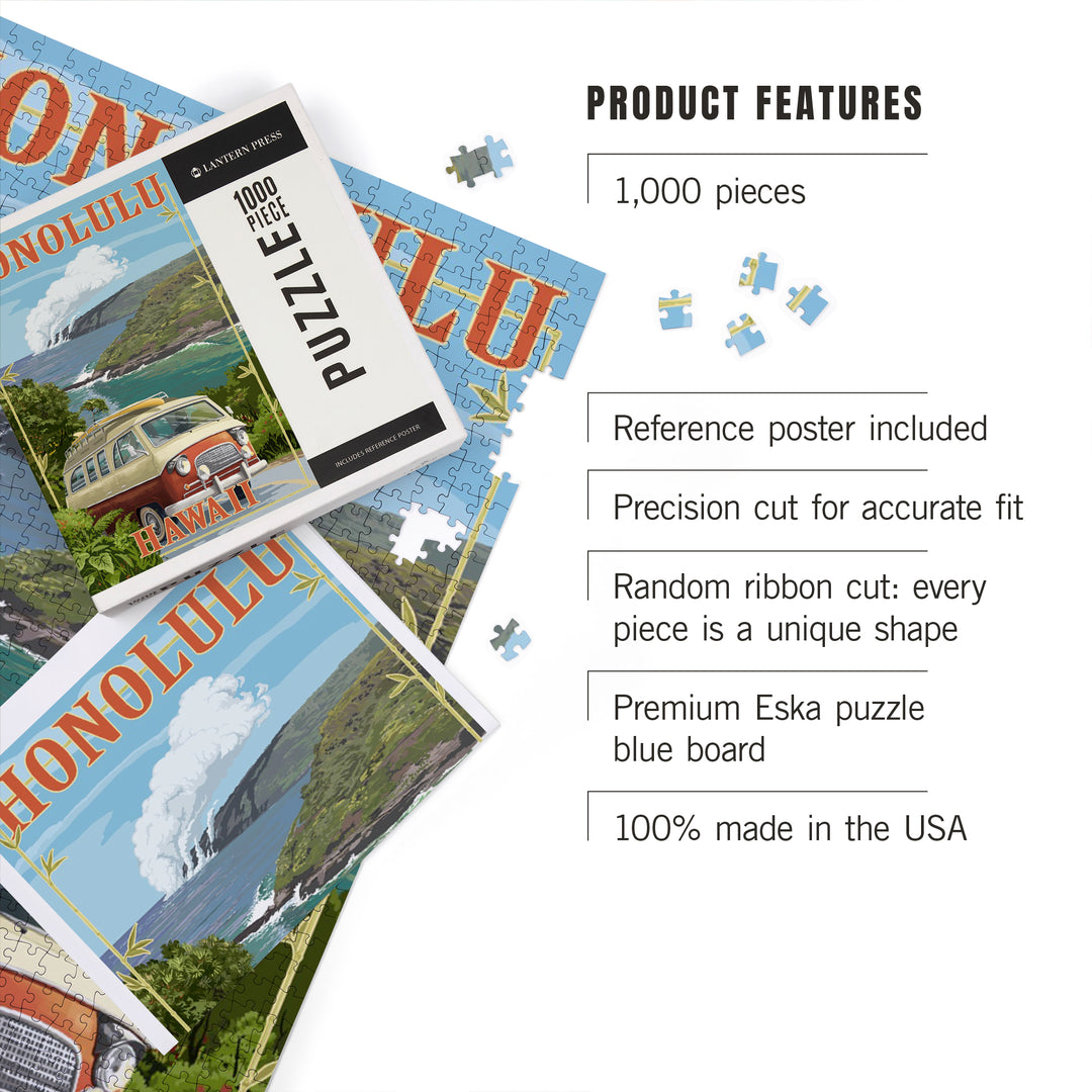 Honolulu, Hawaii, Camper Van, Jigsaw Puzzle Puzzle Lantern Press 