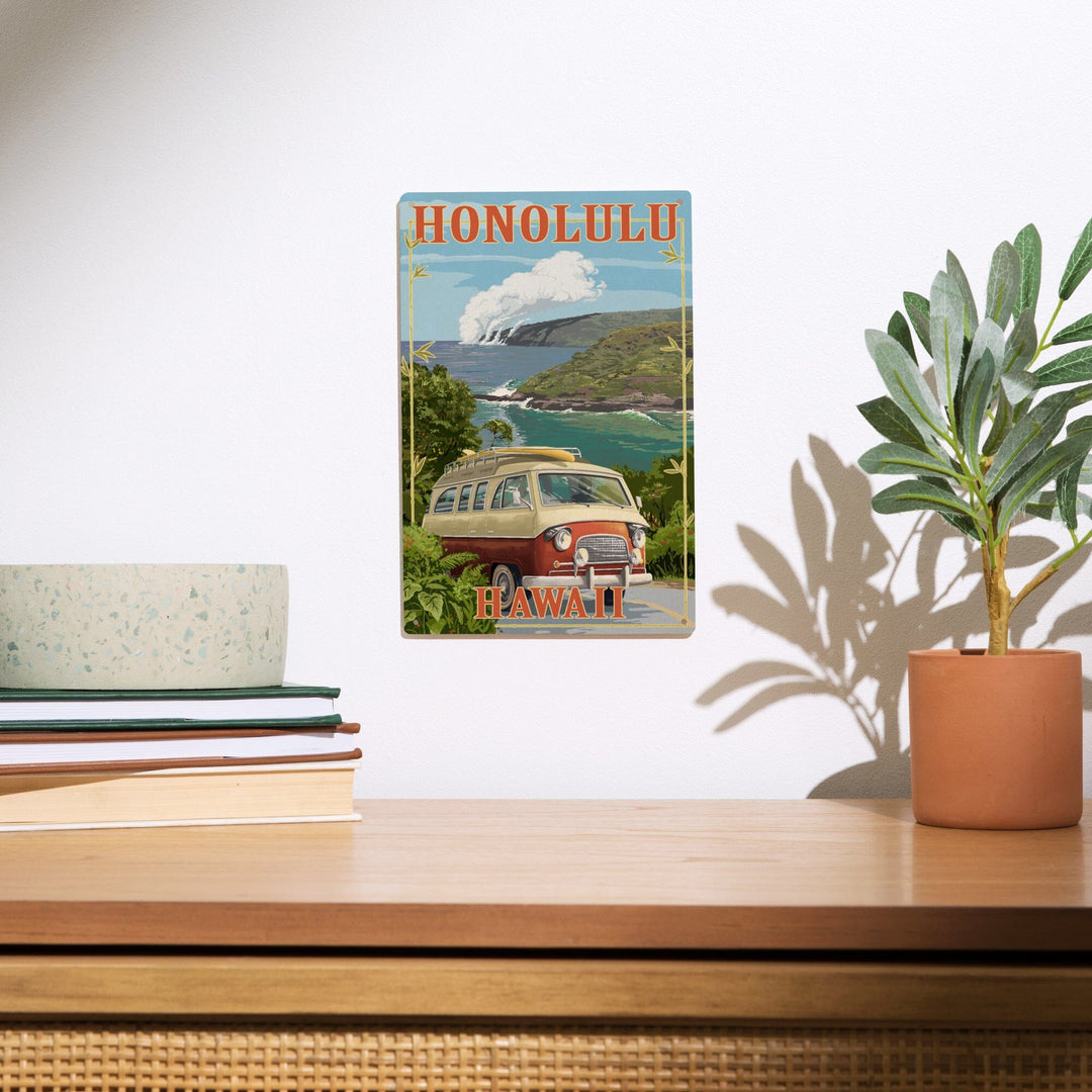Honolulu, Hawaii, Camper Van, Lantern Press Artwork, Wood Signs and Postcards Wood Lantern Press 