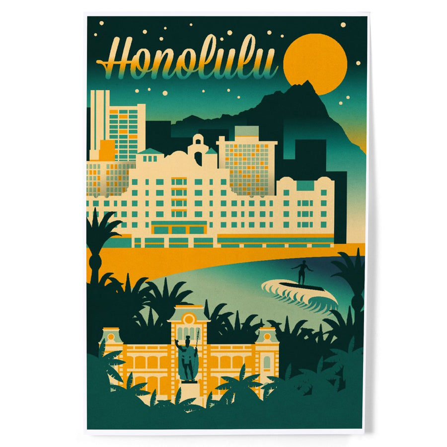 Honolulu, Hawaii, Retro Skyline Chromatic Series, Art & Giclee Prints Art Lantern Press 