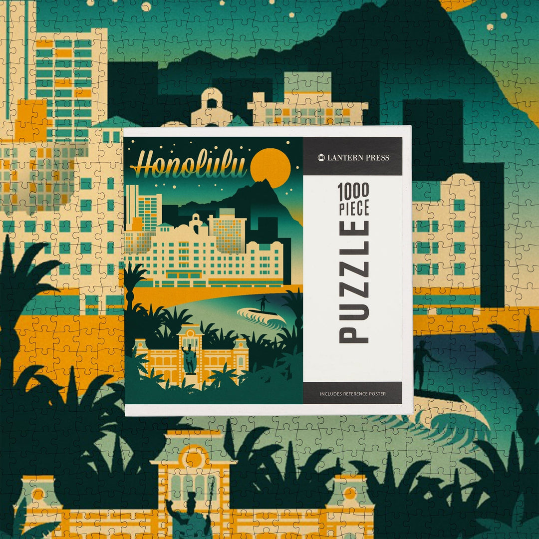 Honolulu, Hawaii, Retro Skyline Chromatic Series, Jigsaw Puzzle Puzzle Lantern Press 