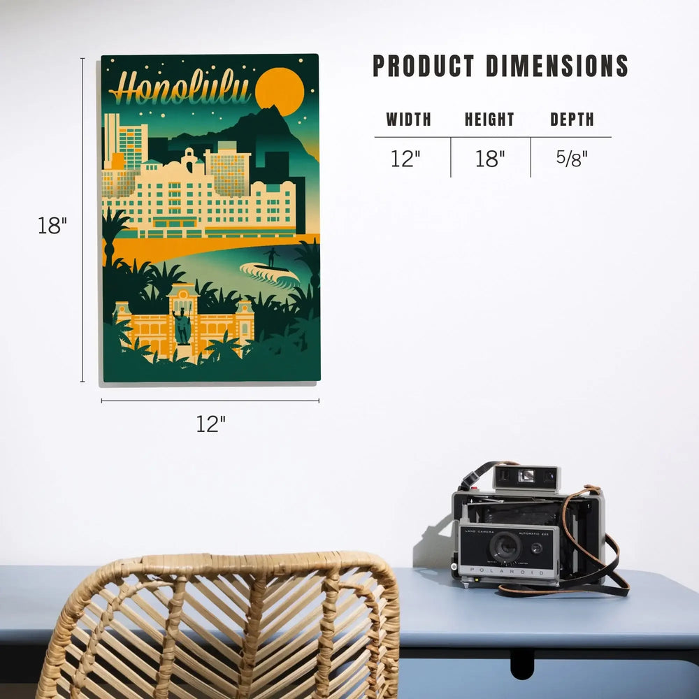 Honolulu, Hawaii, Retro Skyline Chromatic Series, Lantern Press Artwork, Wood Signs and Postcards - Lantern Press