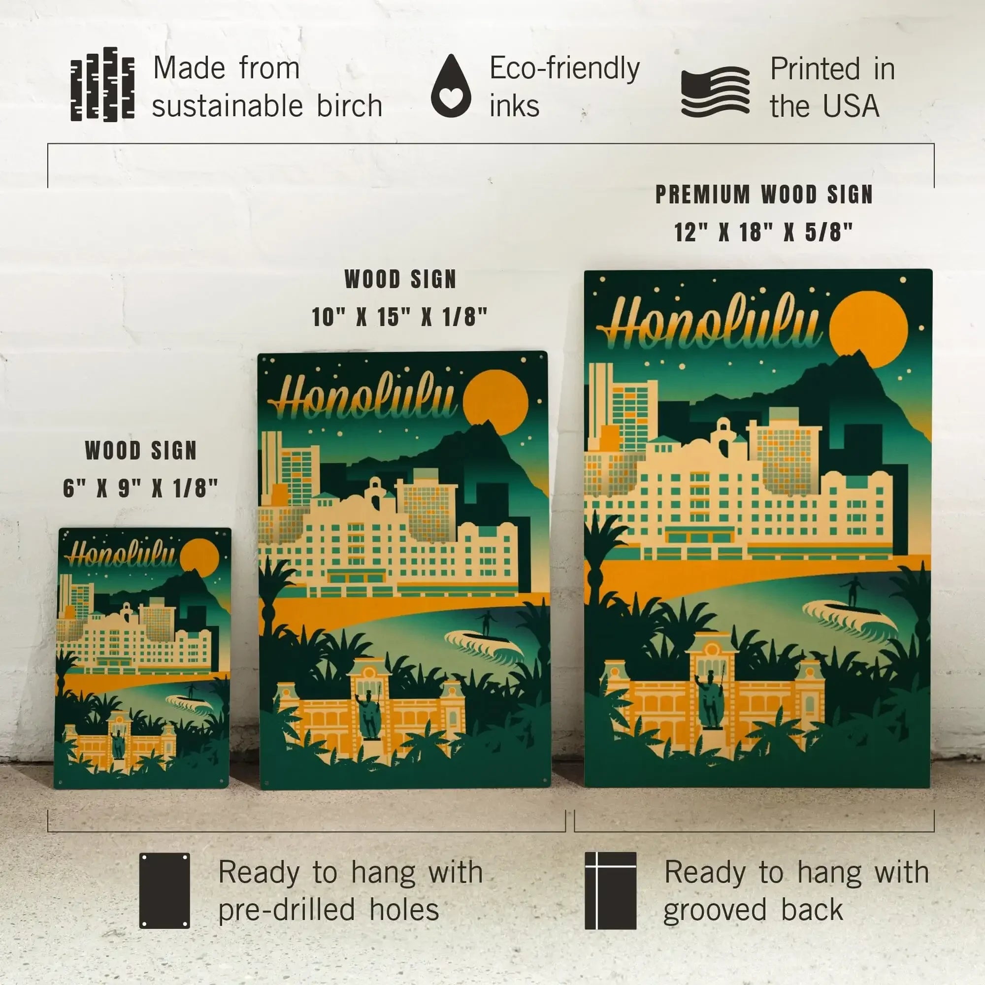 Honolulu, Hawaii, Retro Skyline Chromatic Series, Lantern Press Artwor
